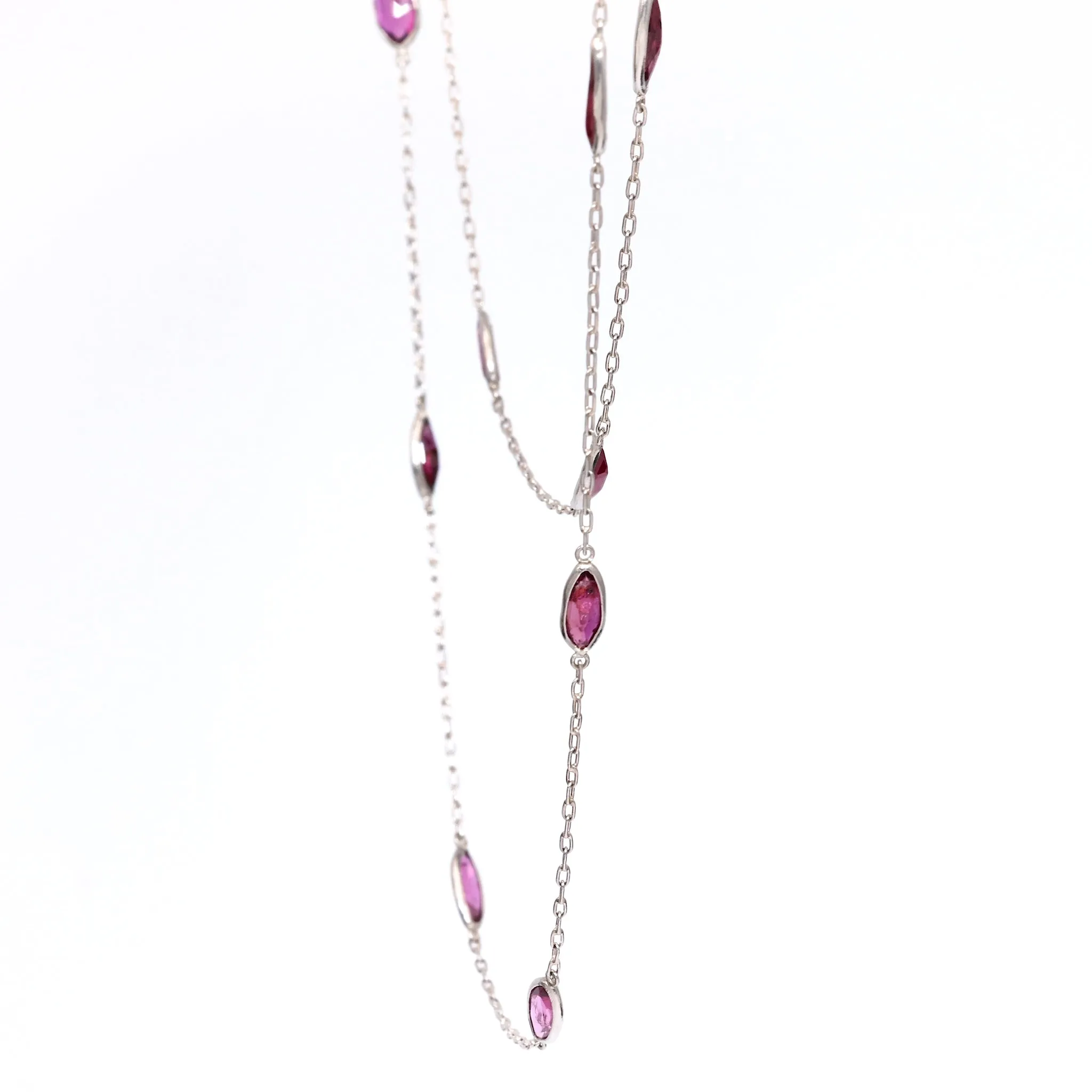 Art Deco Inspired Ruby 18k White Gold Station Necklace