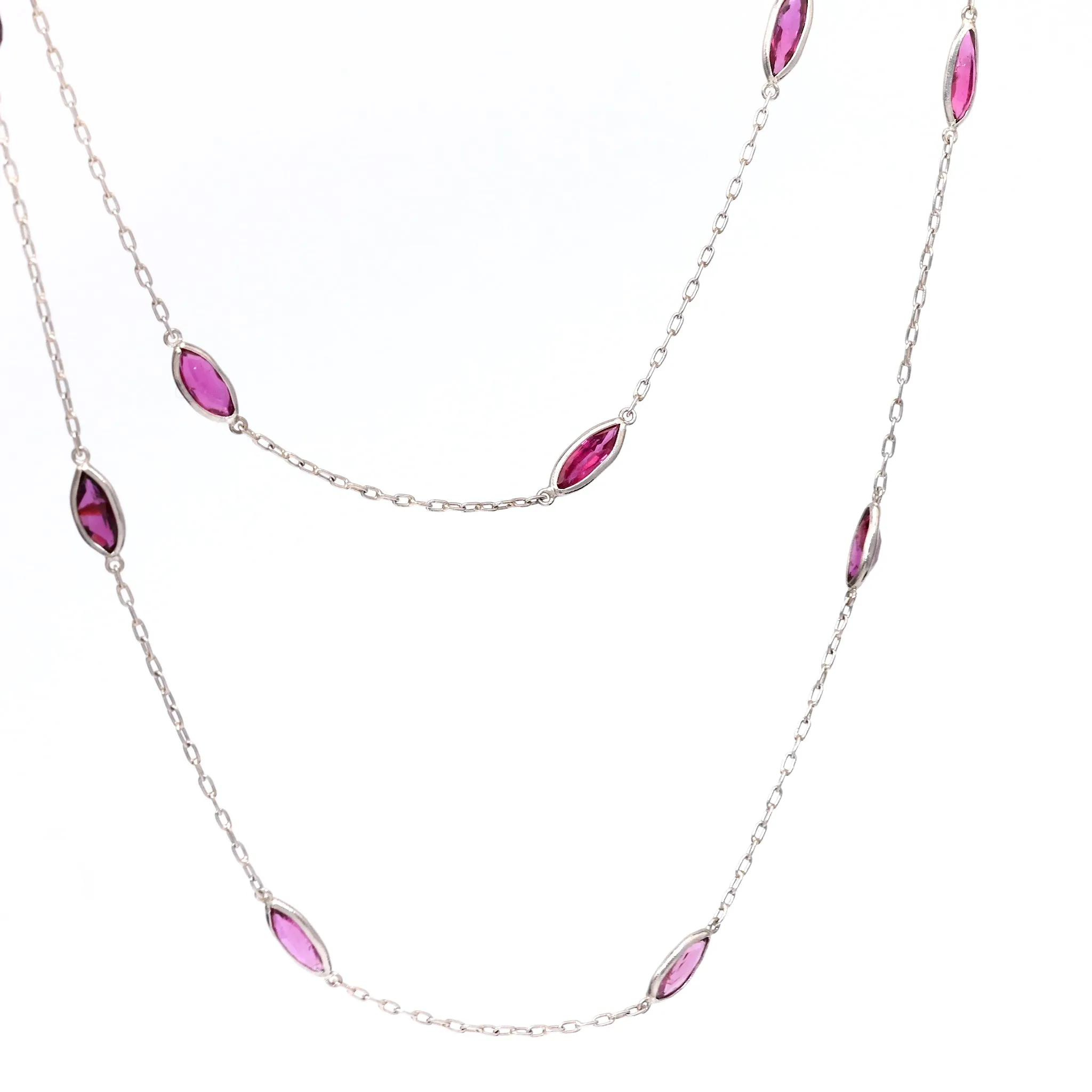 Art Deco Inspired Ruby 18k White Gold Station Necklace