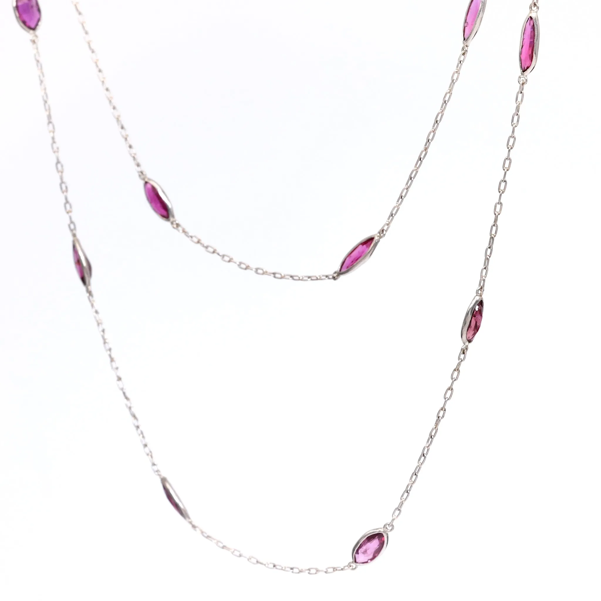 Art Deco Inspired Ruby 18k White Gold Station Necklace