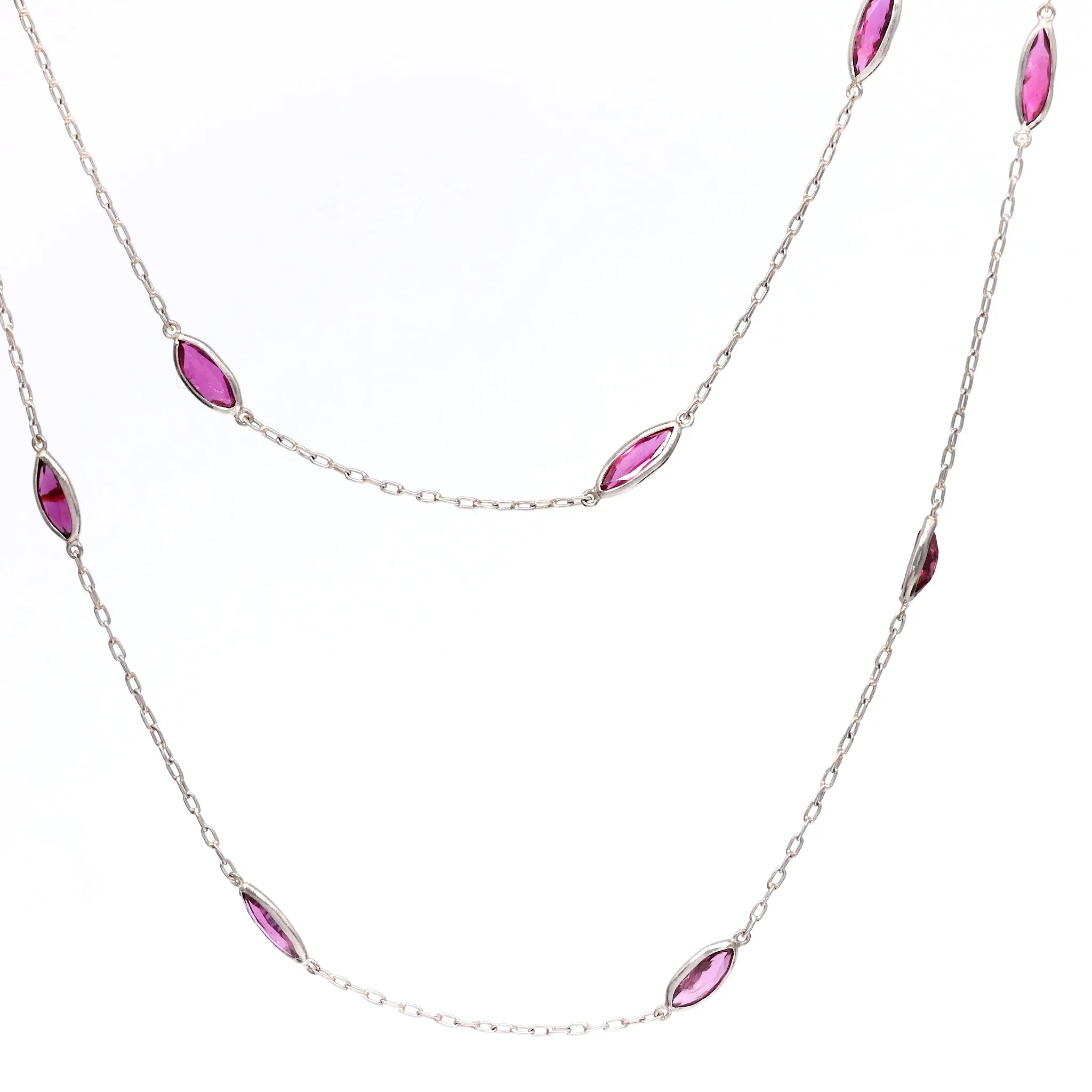 Art Deco Inspired Ruby 18k White Gold Station Necklace