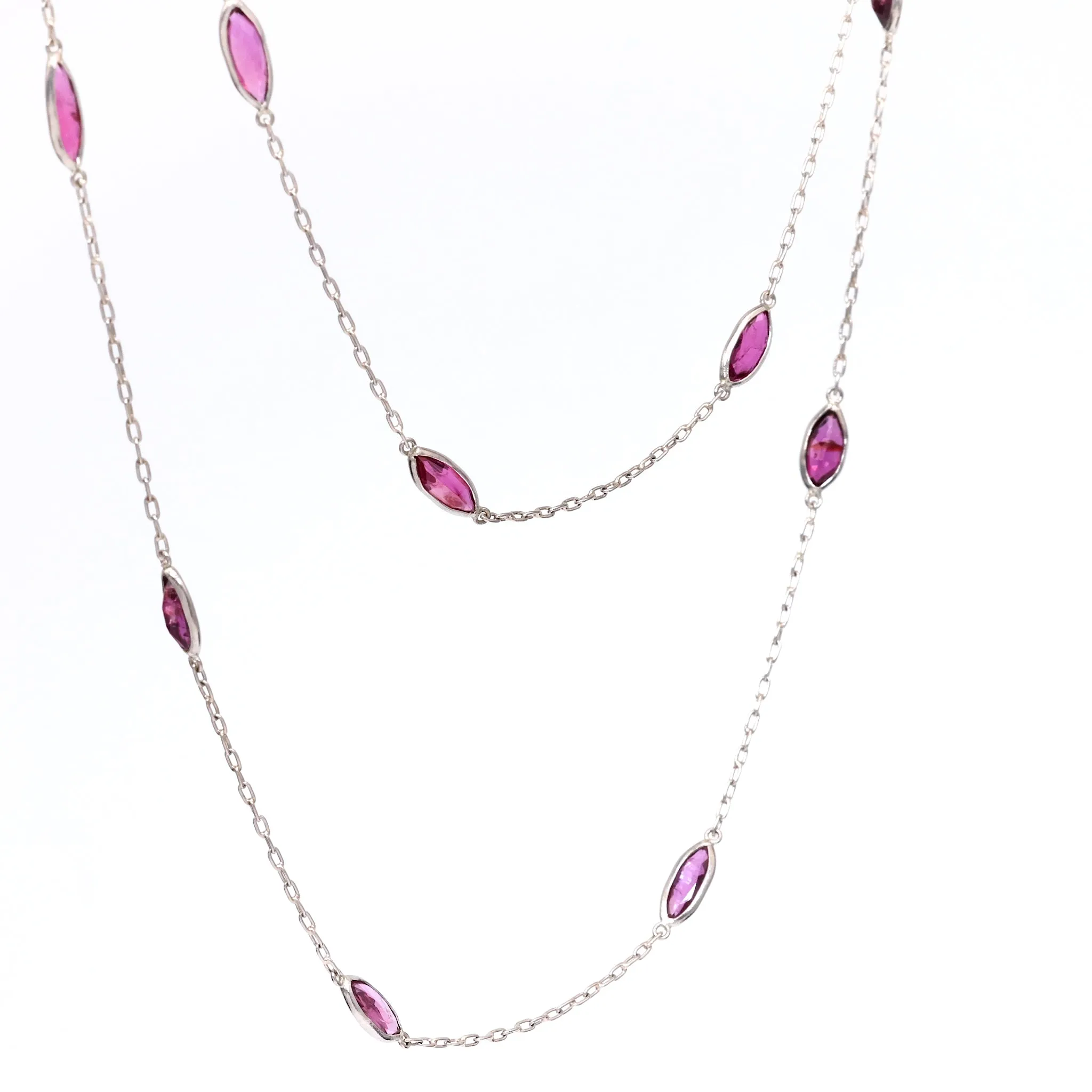 Art Deco Inspired Ruby 18k White Gold Station Necklace