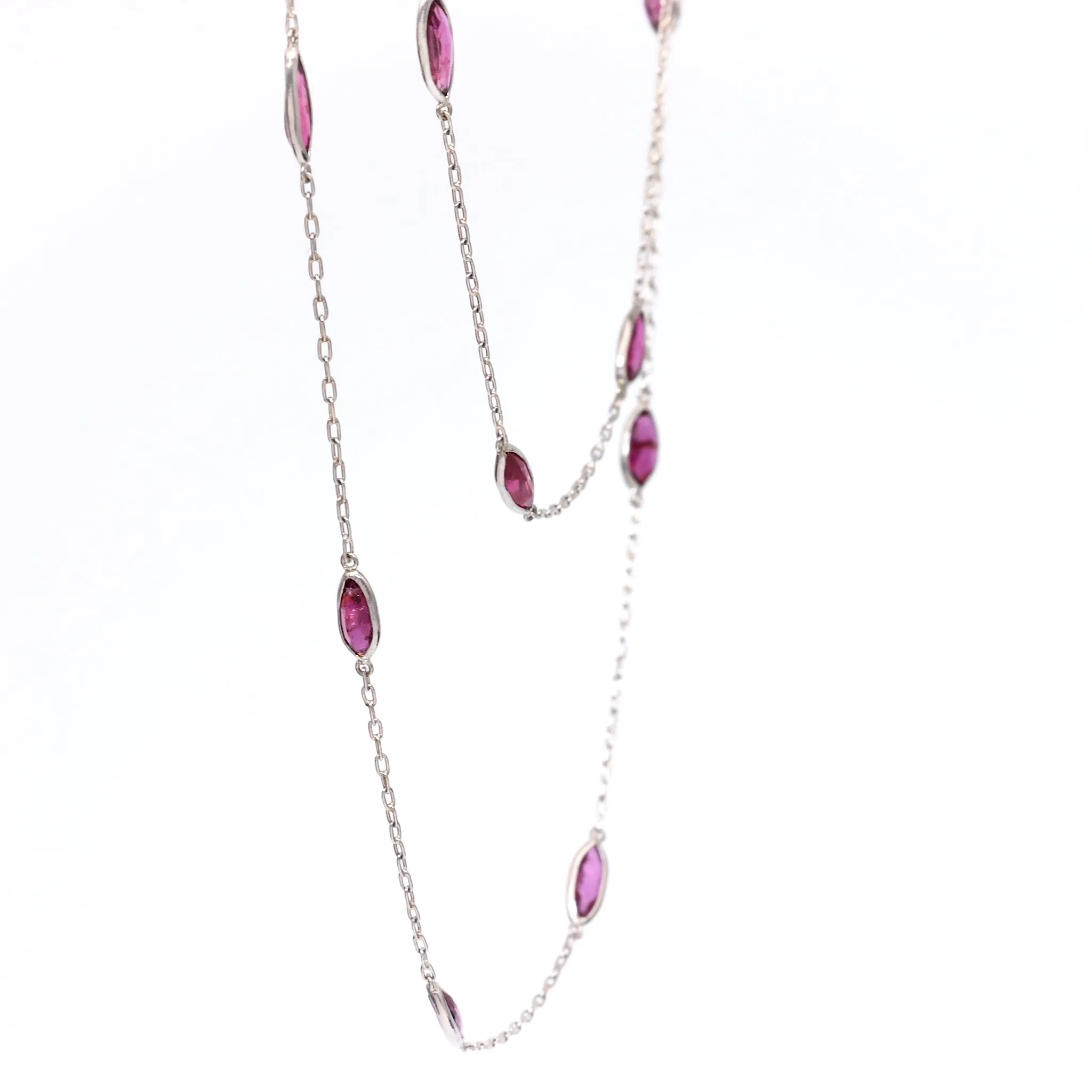 Art Deco Inspired Ruby 18k White Gold Station Necklace