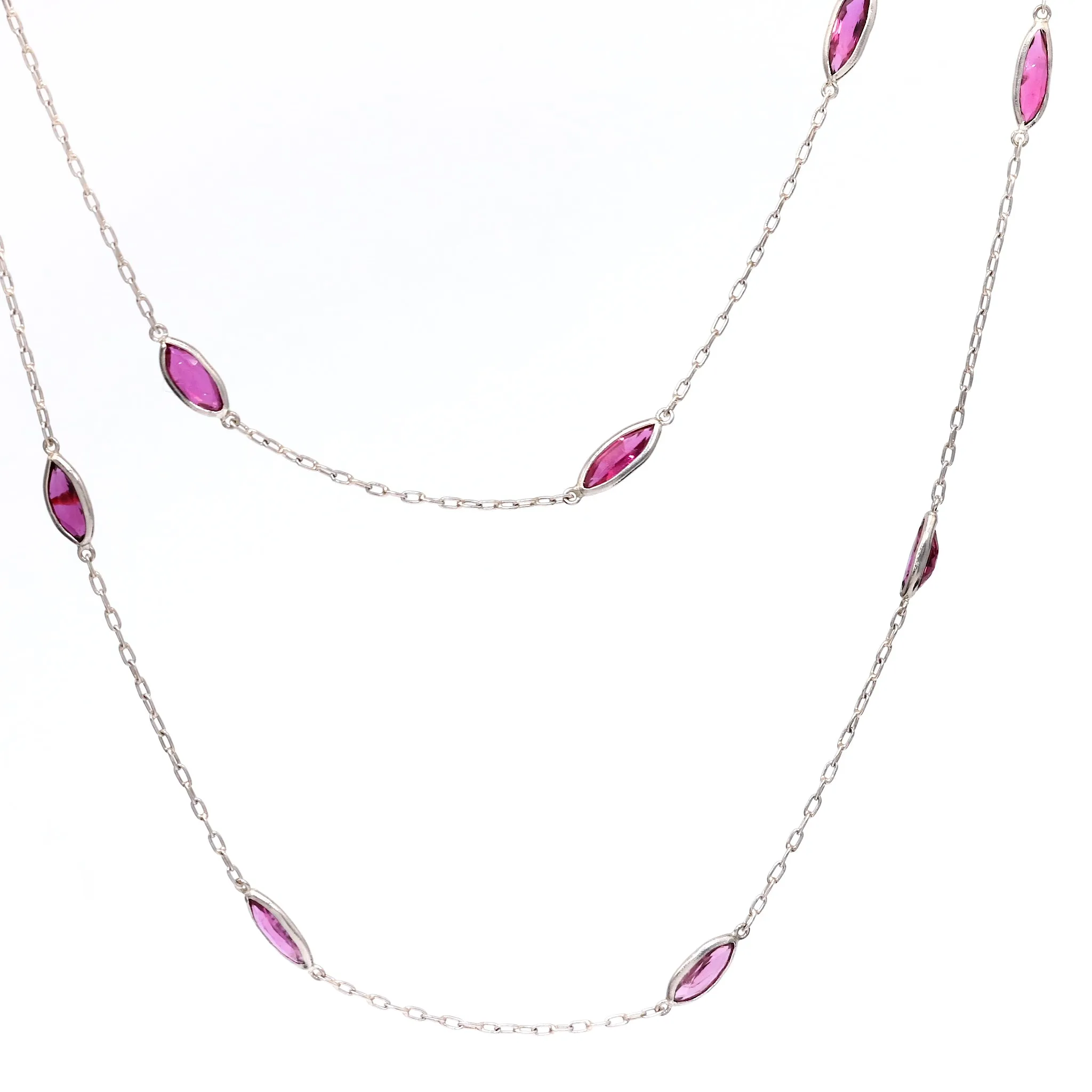 Art Deco Inspired Ruby 18k White Gold Station Necklace