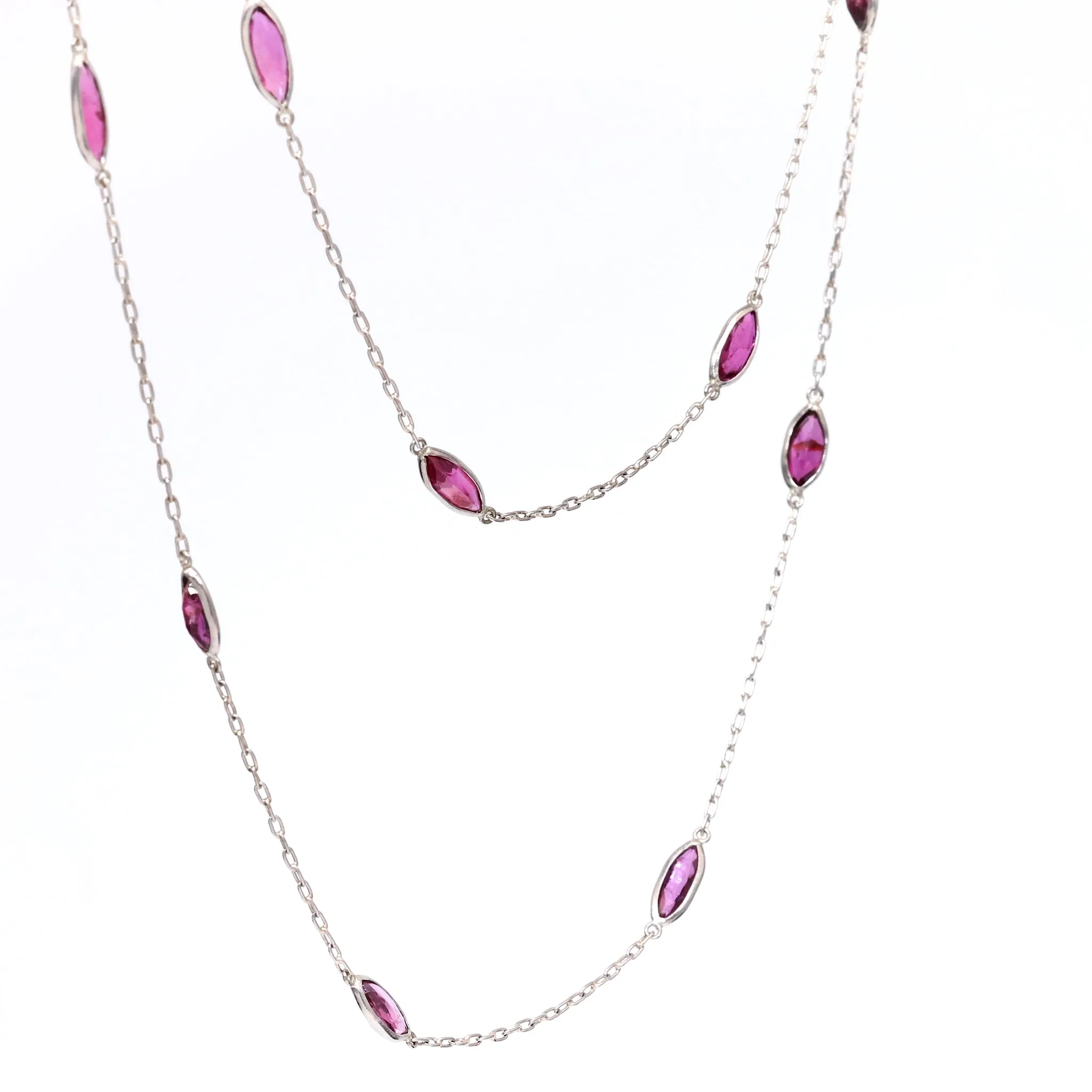 Art Deco Inspired Ruby 18k White Gold Station Necklace