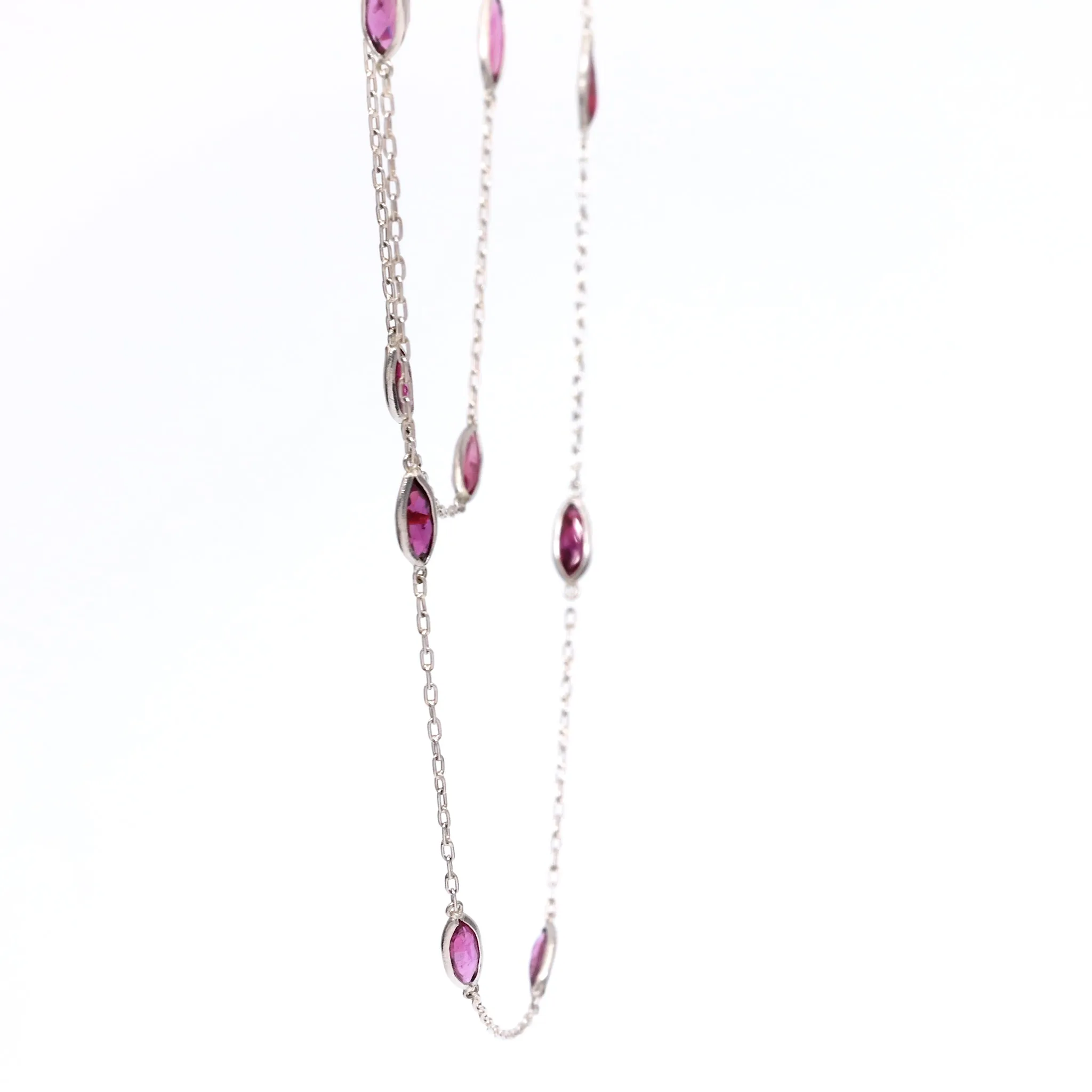 Art Deco Inspired Ruby 18k White Gold Station Necklace