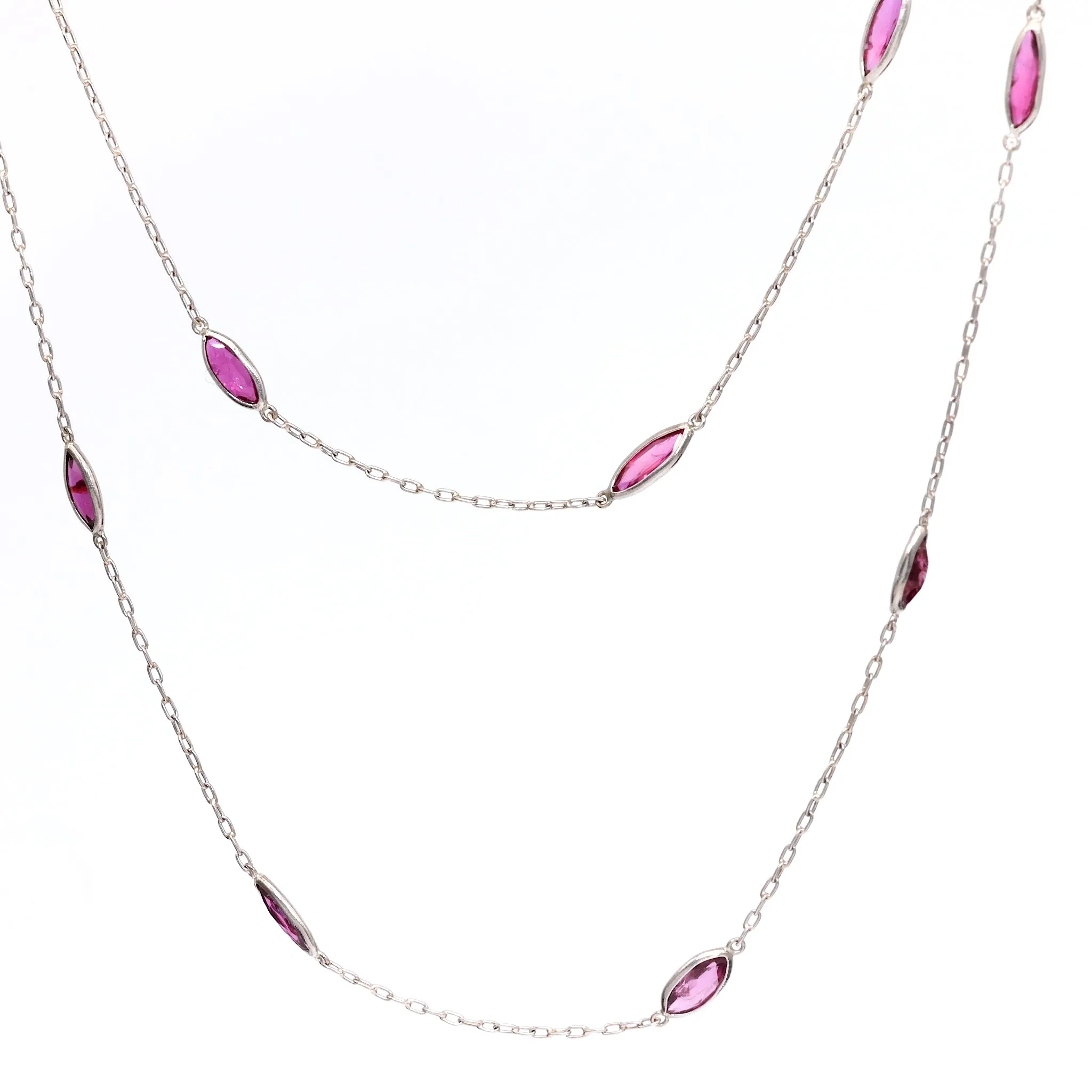 Art Deco Inspired Ruby 18k White Gold Station Necklace