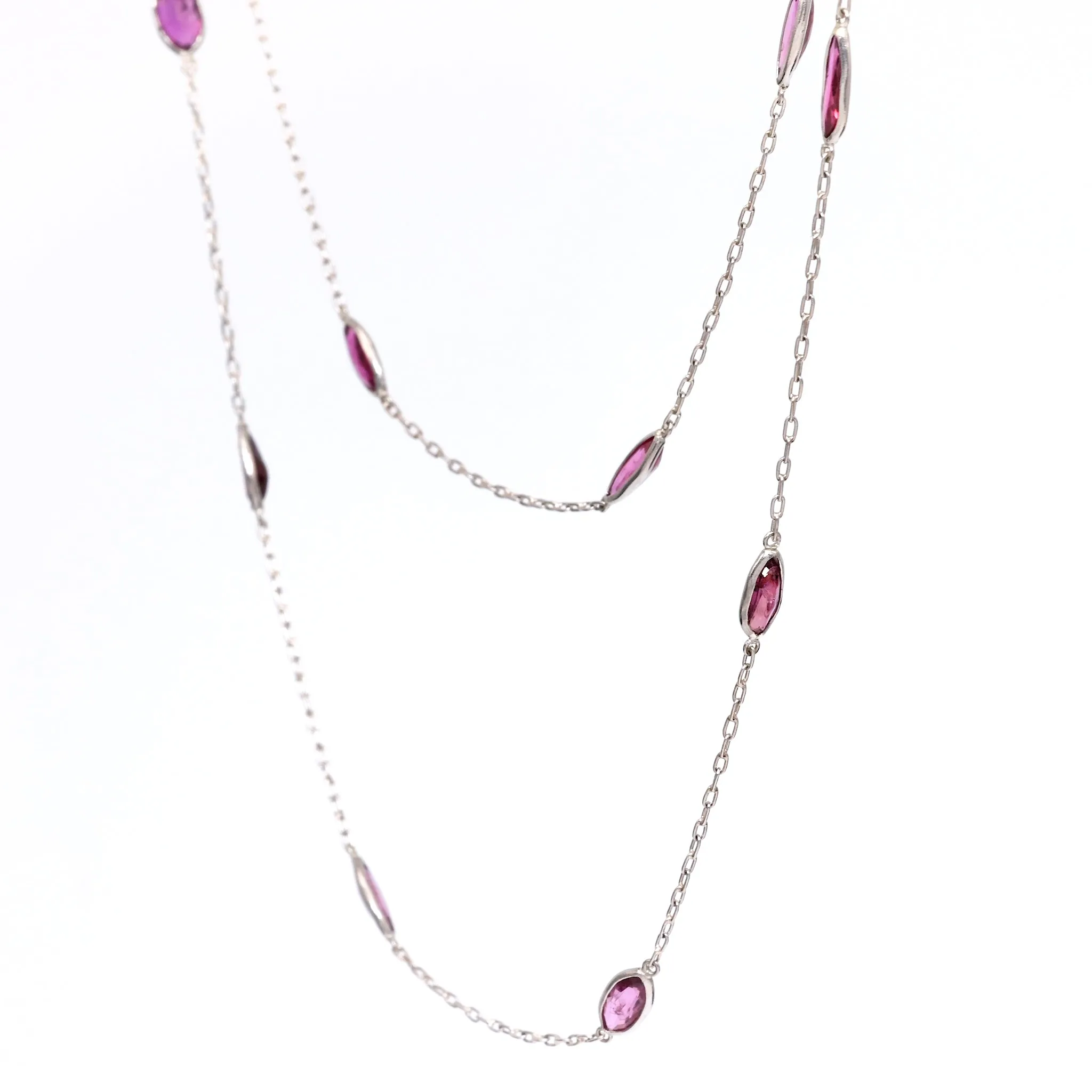 Art Deco Inspired Ruby 18k White Gold Station Necklace