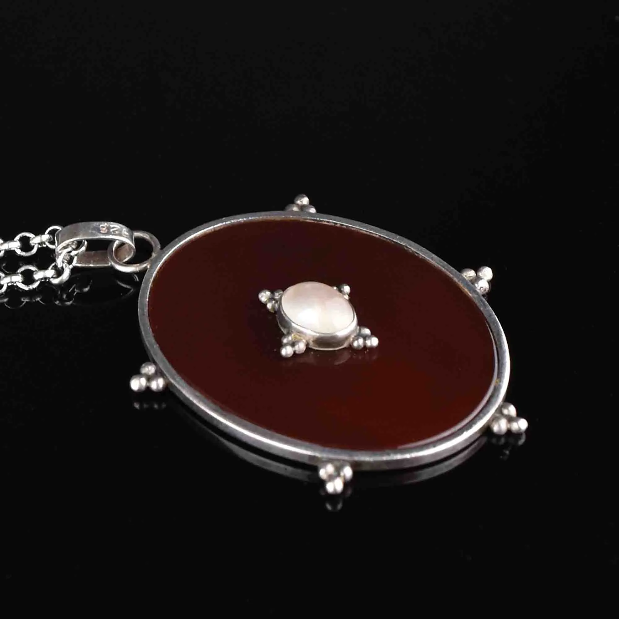 Arts and Crafts Silver Carnelian Moonstone Pendant Necklace