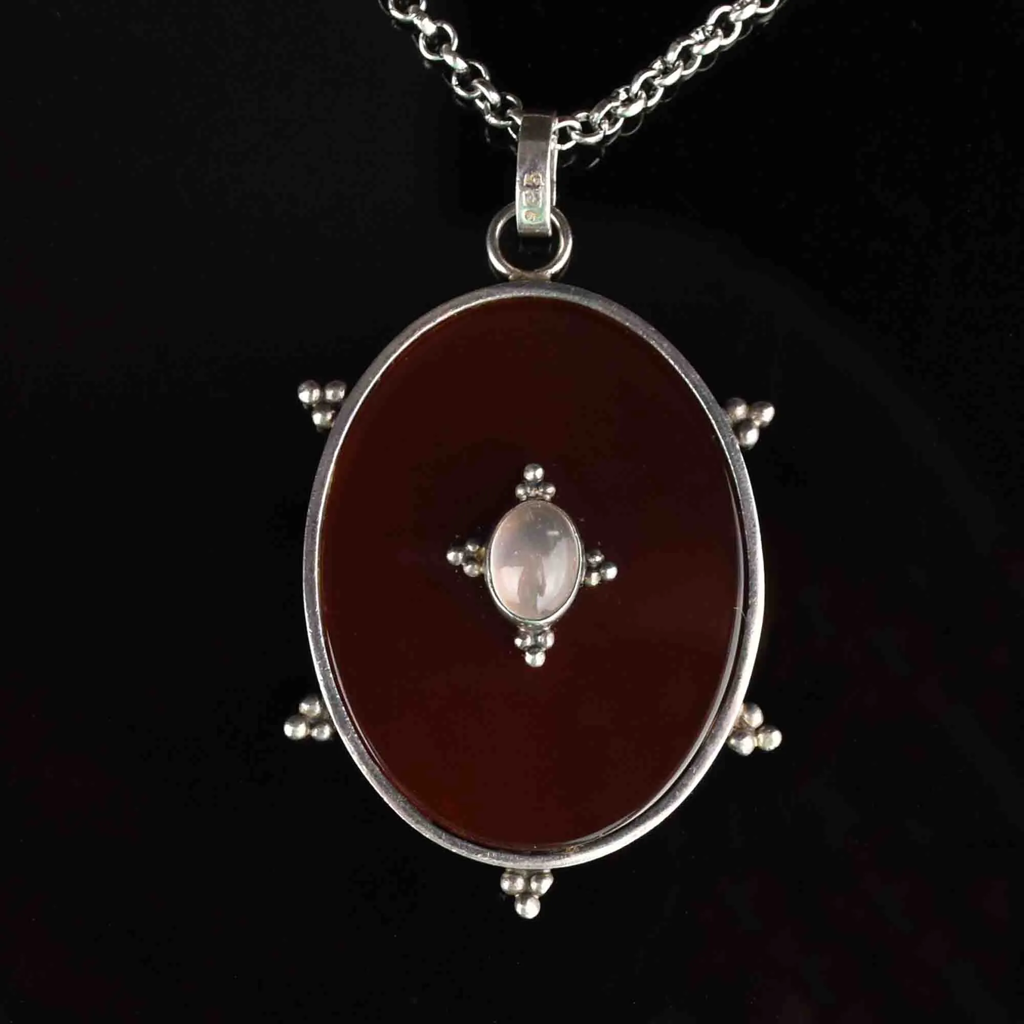 Arts and Crafts Silver Carnelian Moonstone Pendant Necklace