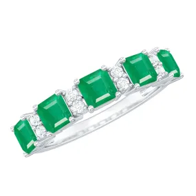 Asscher shape Emerald and Diamond Classic Wedding Band Ring