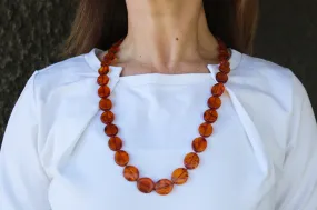 Baltic Amber Cognac Necklace Flat Beads Long Unisex Calibrated 28.5"