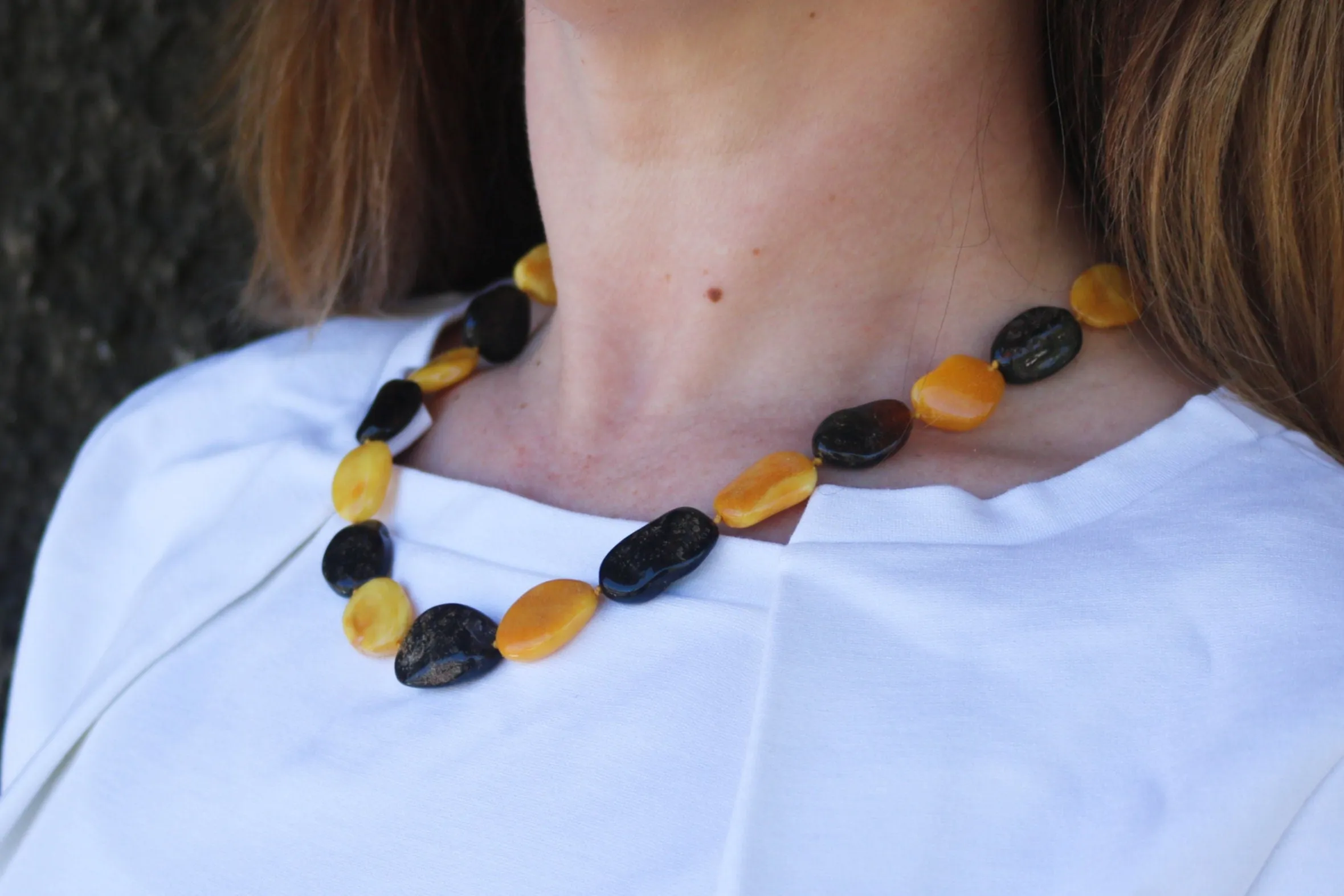 Baltic Amber Necklace Butterscotch Gray Raw Beads Jewelry 20" 25.6 gram