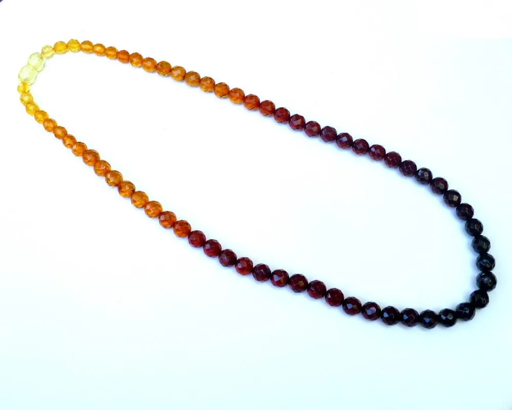 Baltic Amber Necklace Rainbow Faceted Natural Ball Beads Jewelry 18.1" 11.6 gram