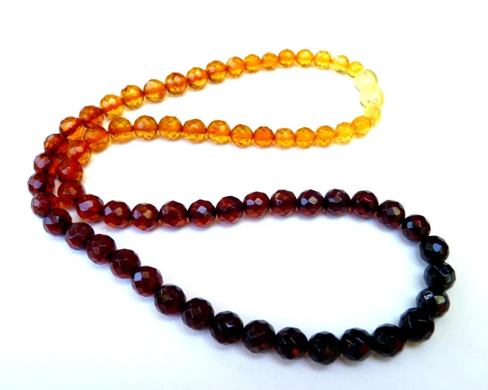 Baltic Amber Necklace Rainbow Faceted Natural Ball Beads Jewelry 18.1" 11.6 gram