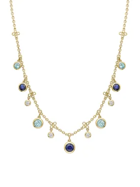 Beach Sapphire and Aquamarine Yellow Gold Necklace