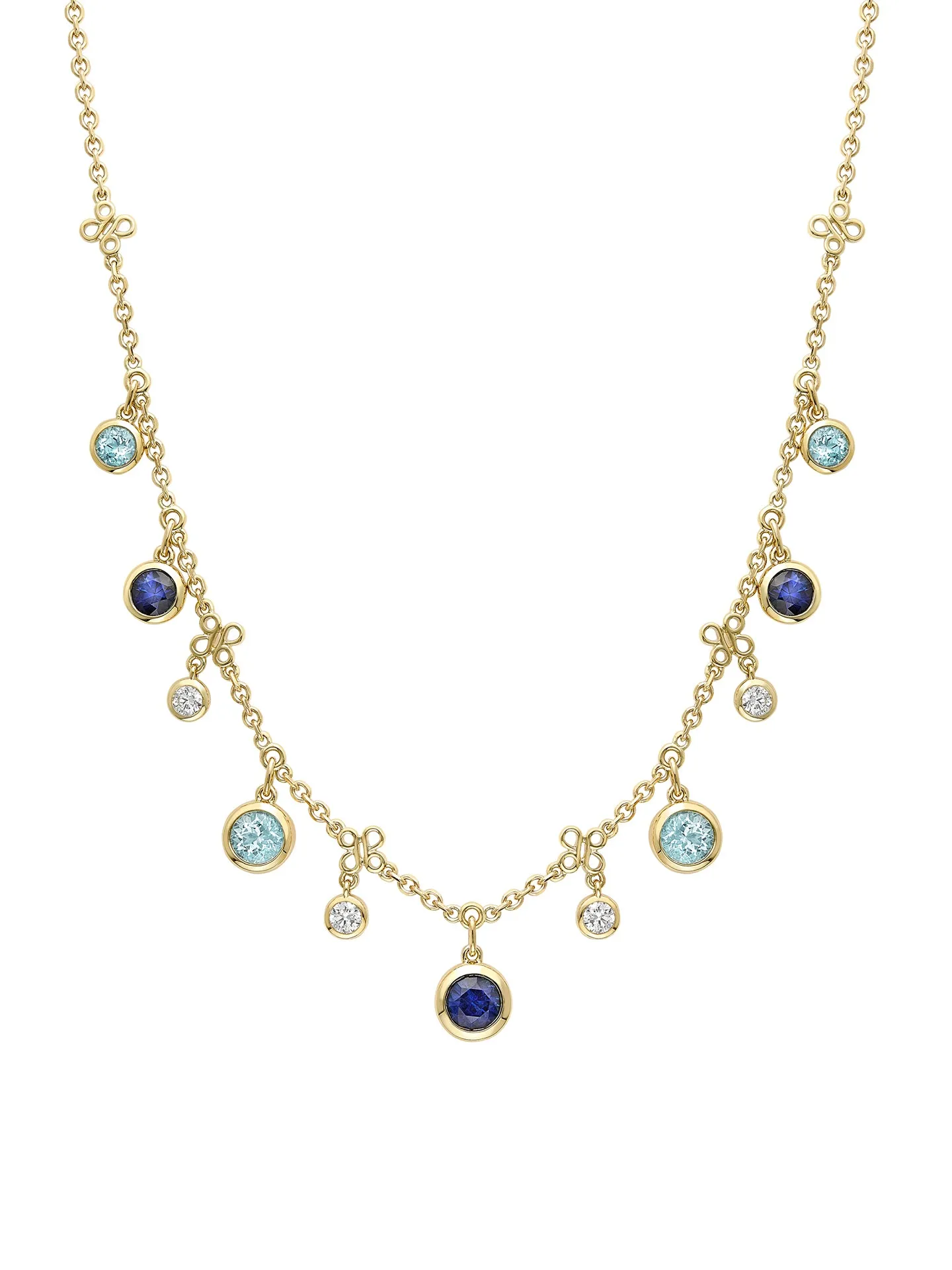 Beach Sapphire and Aquamarine Yellow Gold Necklace