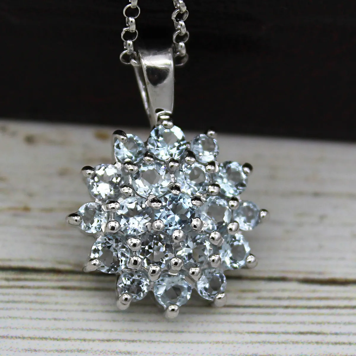 Beautiful Sky Blue Topaz Cluster Necklace Pendant