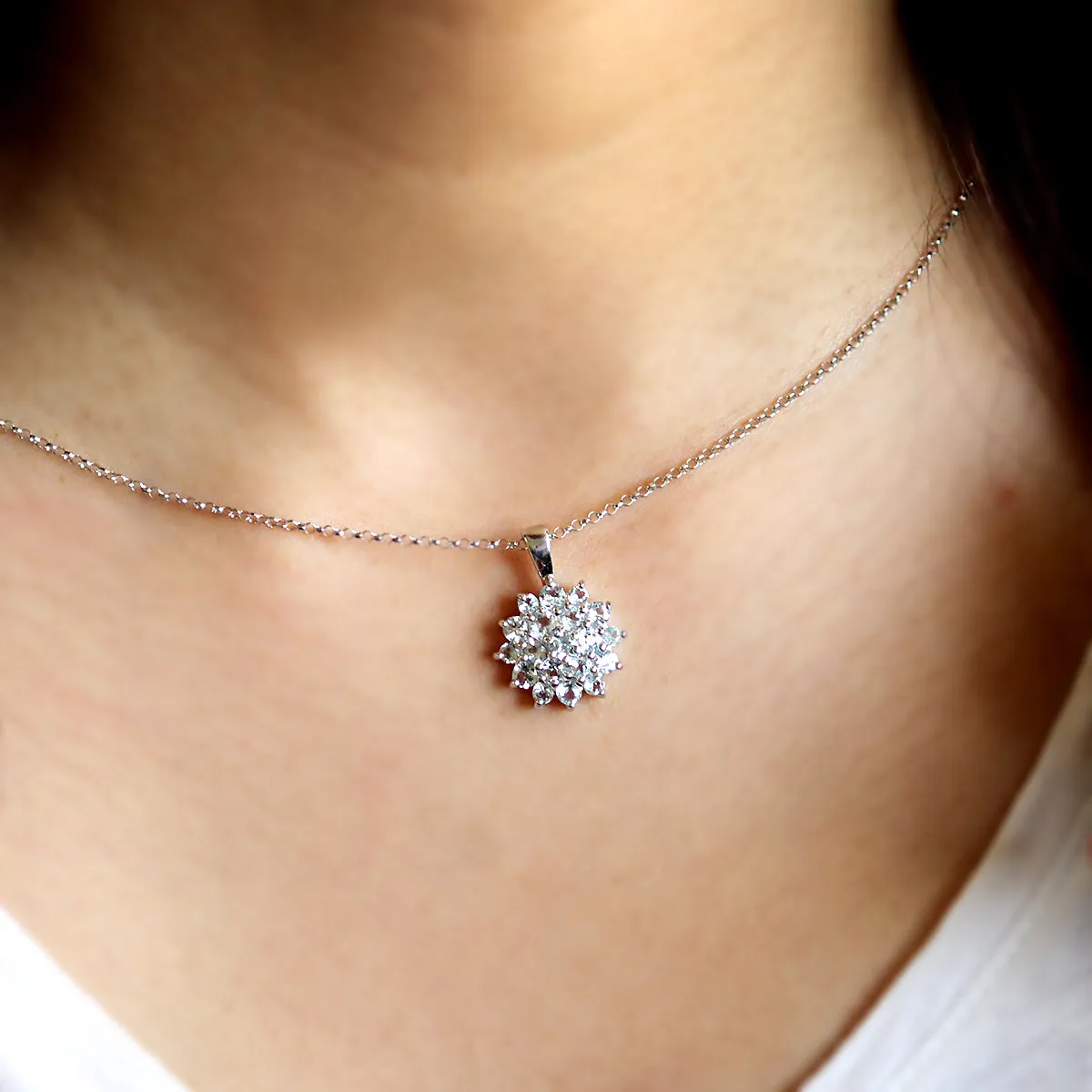 Beautiful Sky Blue Topaz Cluster Necklace Pendant