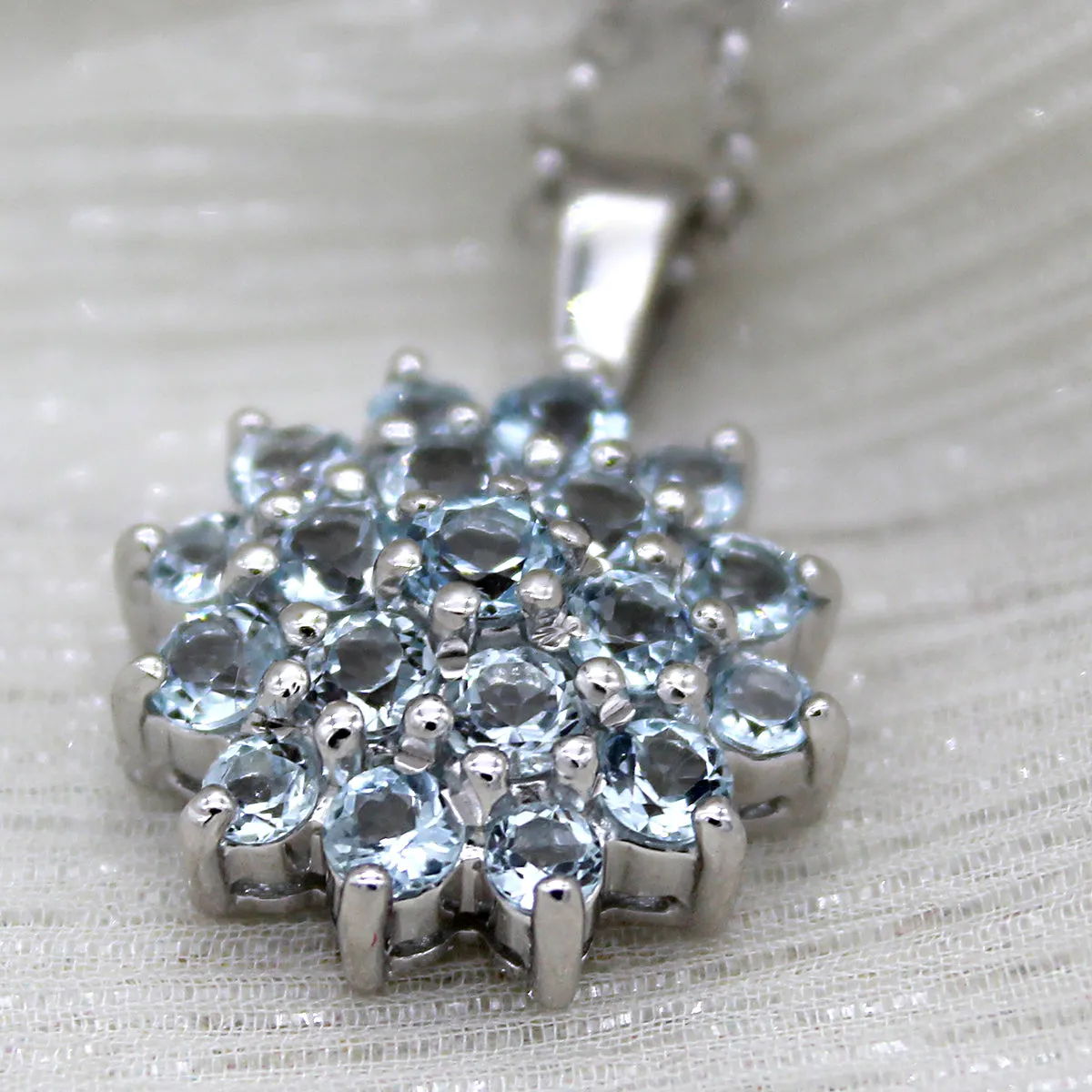 Beautiful Sky Blue Topaz Cluster Necklace Pendant