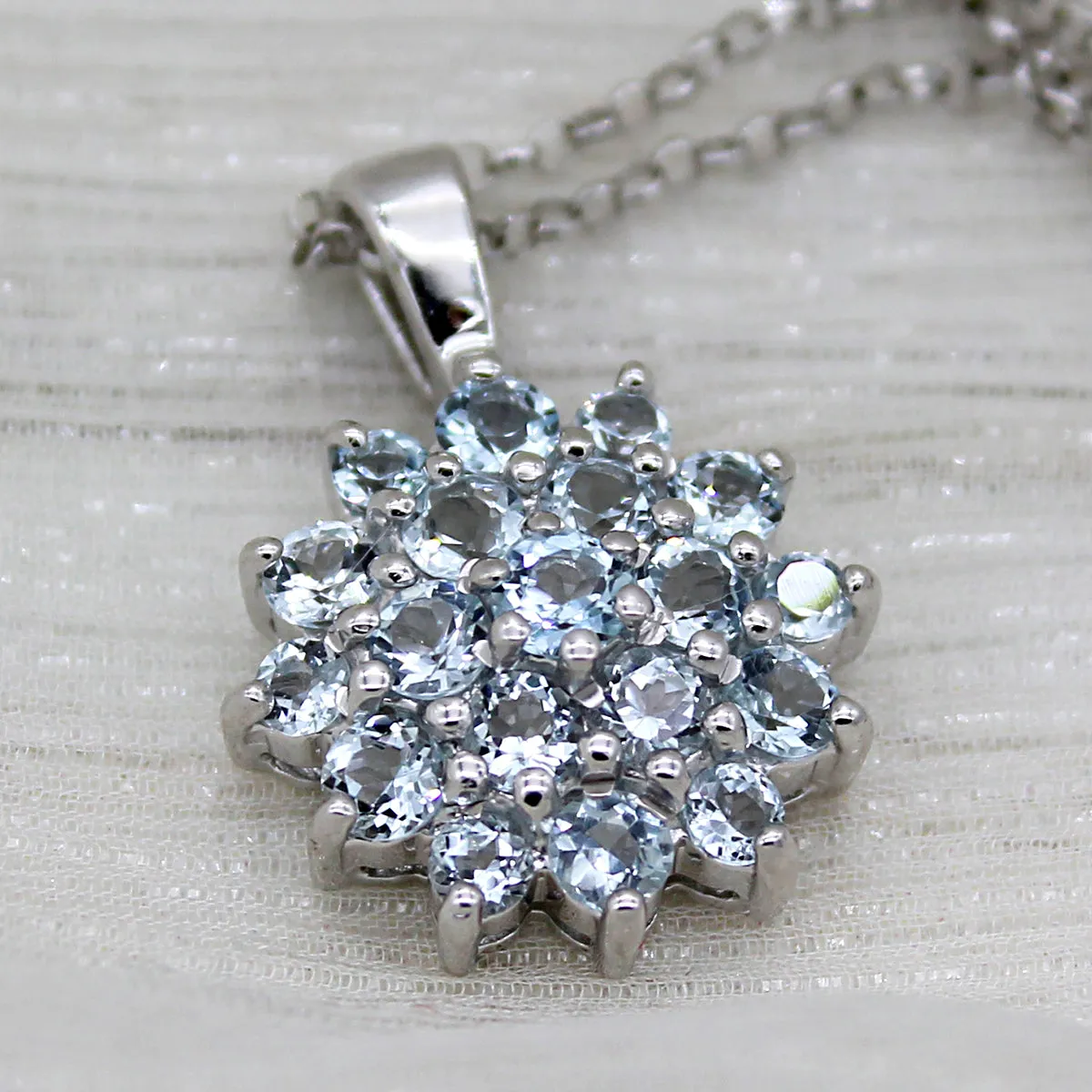 Beautiful Sky Blue Topaz Cluster Necklace Pendant