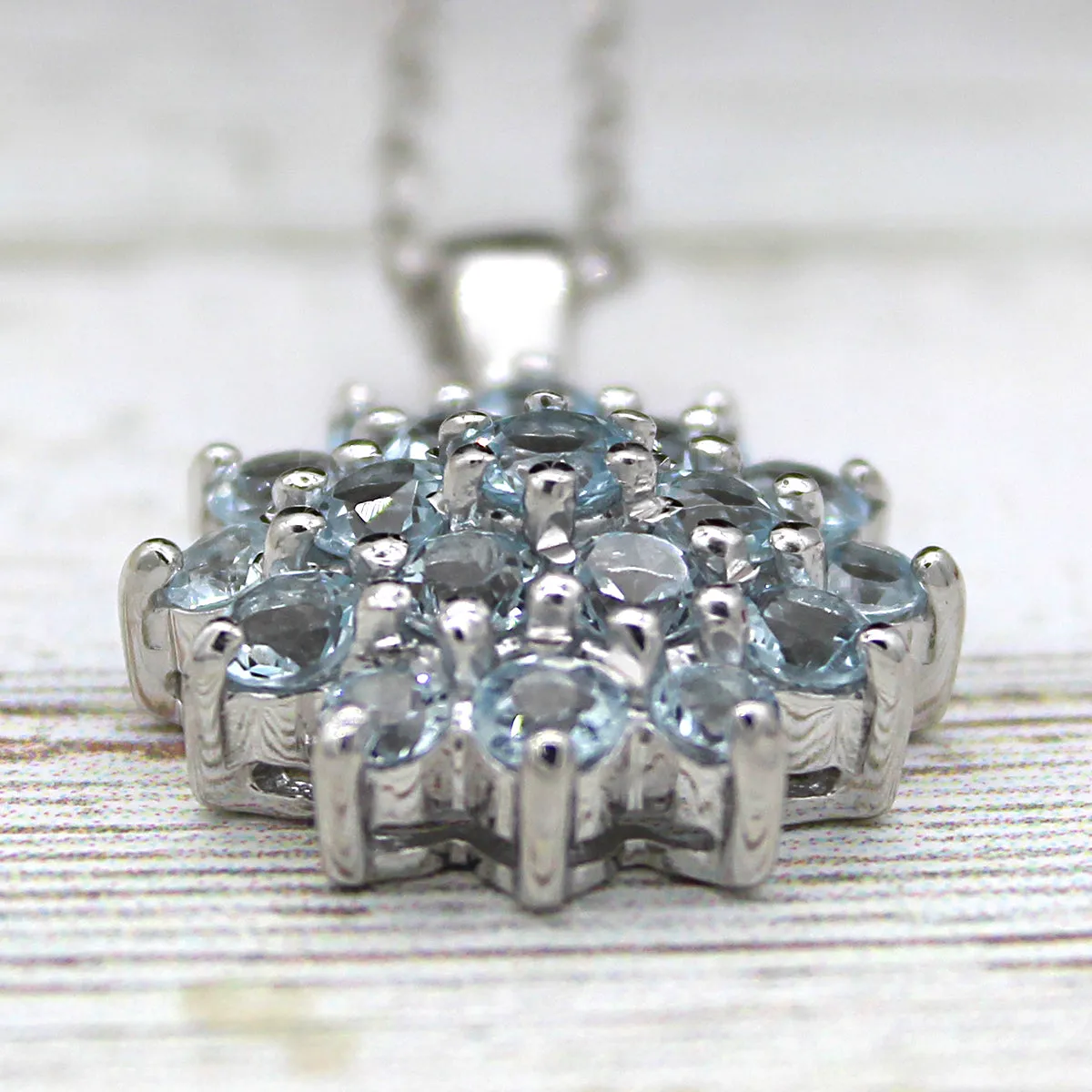 Beautiful Sky Blue Topaz Cluster Necklace Pendant