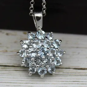 Beautiful Sky Blue Topaz Cluster Necklace Pendant