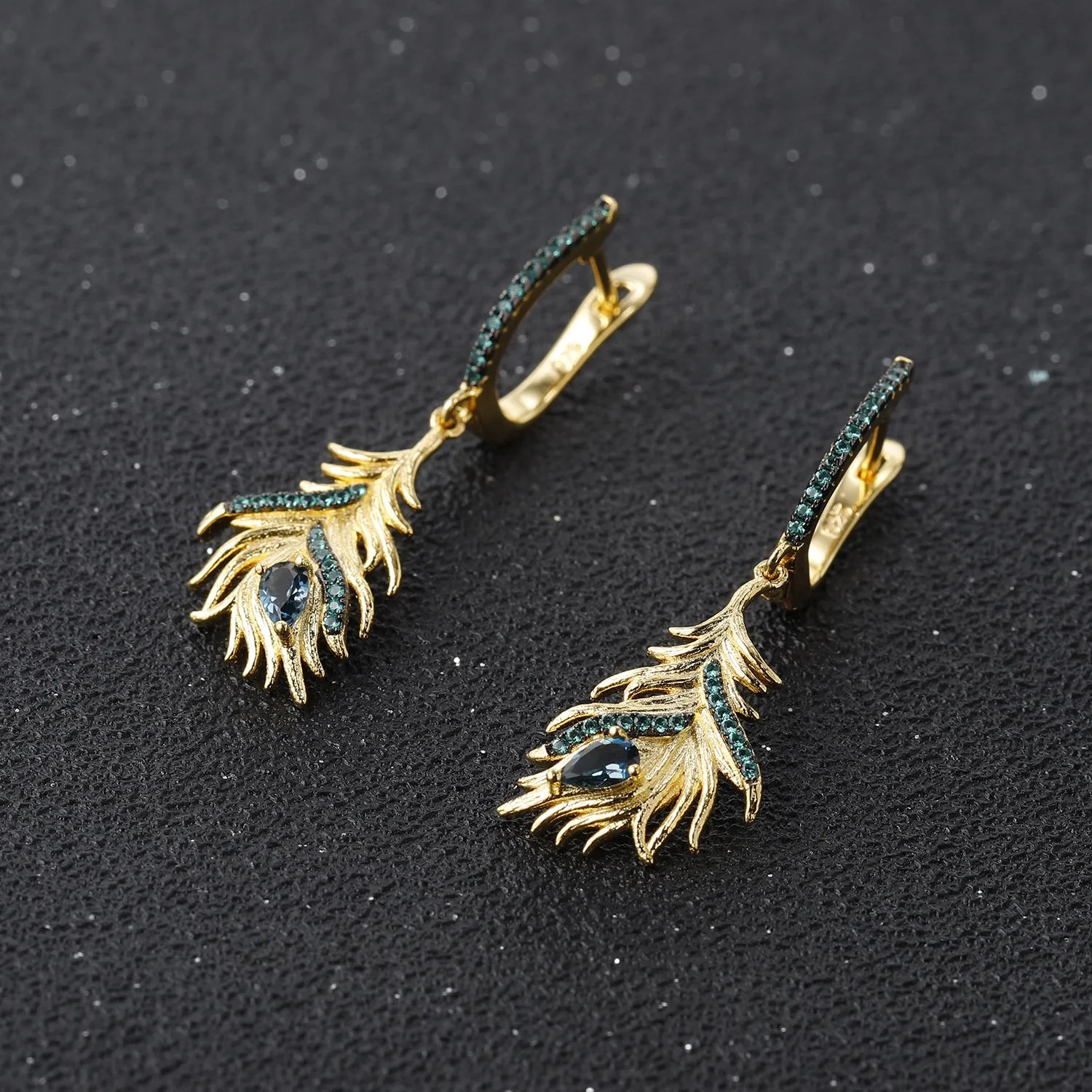 Bird's Plume Design S925 Silver Natural Topaz Drop Earrings for Women