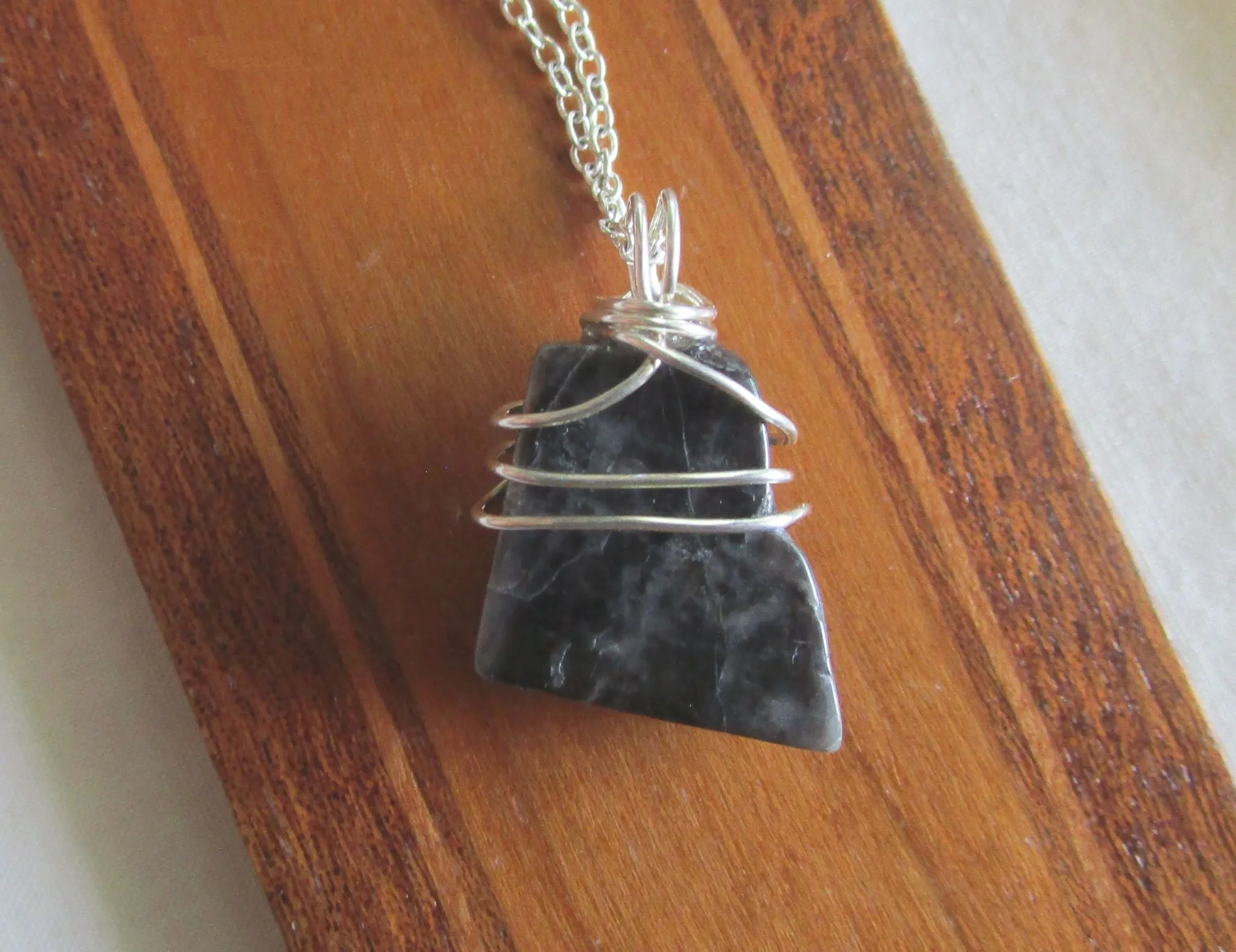 Black Star Moonstone Natural Crystal Wire Wrapped Pendant Necklace