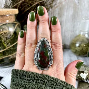 Bloodstone Teardrop Crystal Statement Ring Sterling Silver- Designed by FOXLARK Collection Adjustable Size- Adjustable to Size 6 7 8 9