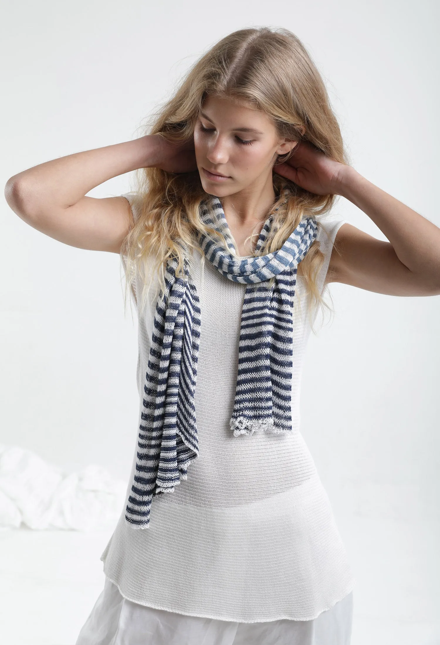 Blue & White Tremilor stripes Bamboo Scarf