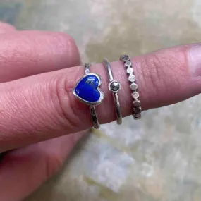 Blue Heart Lapis & Diamond Stacking Ring Set