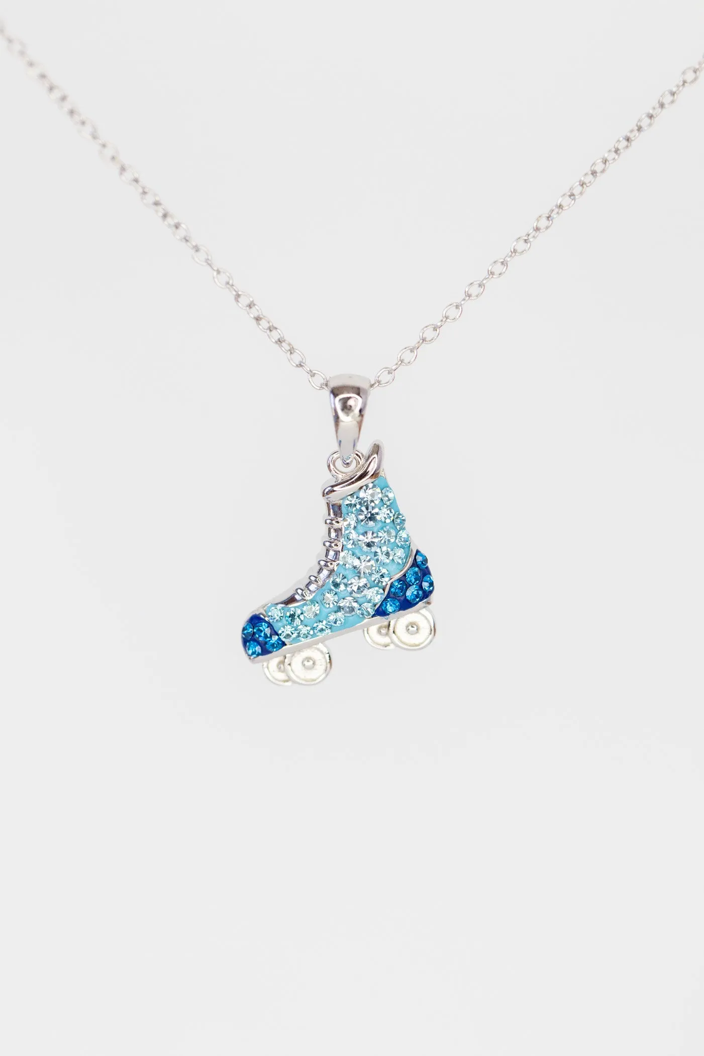 Blue Tennis Shoe Rollerskate Crystal Sterling Silver Necklace