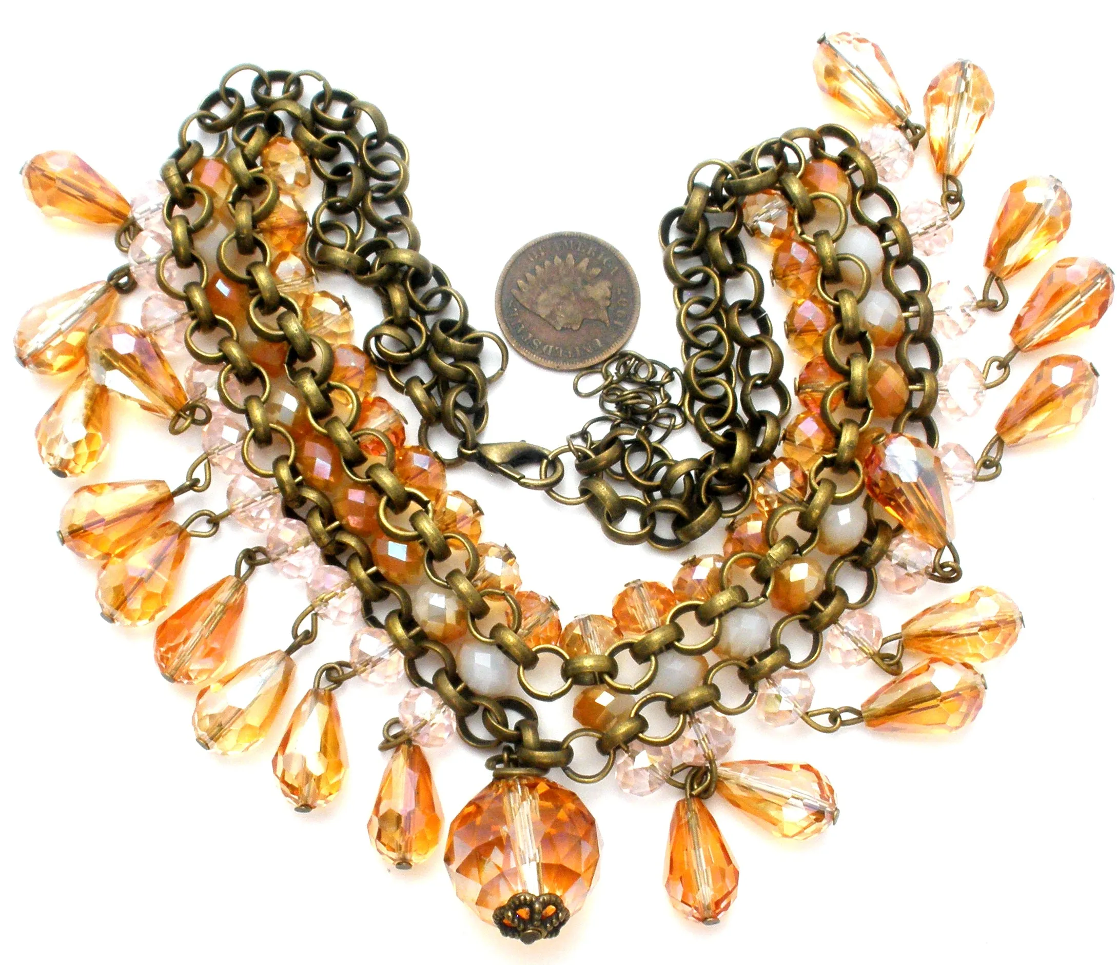 Brass Runway Bib Necklace with Crystals Beads