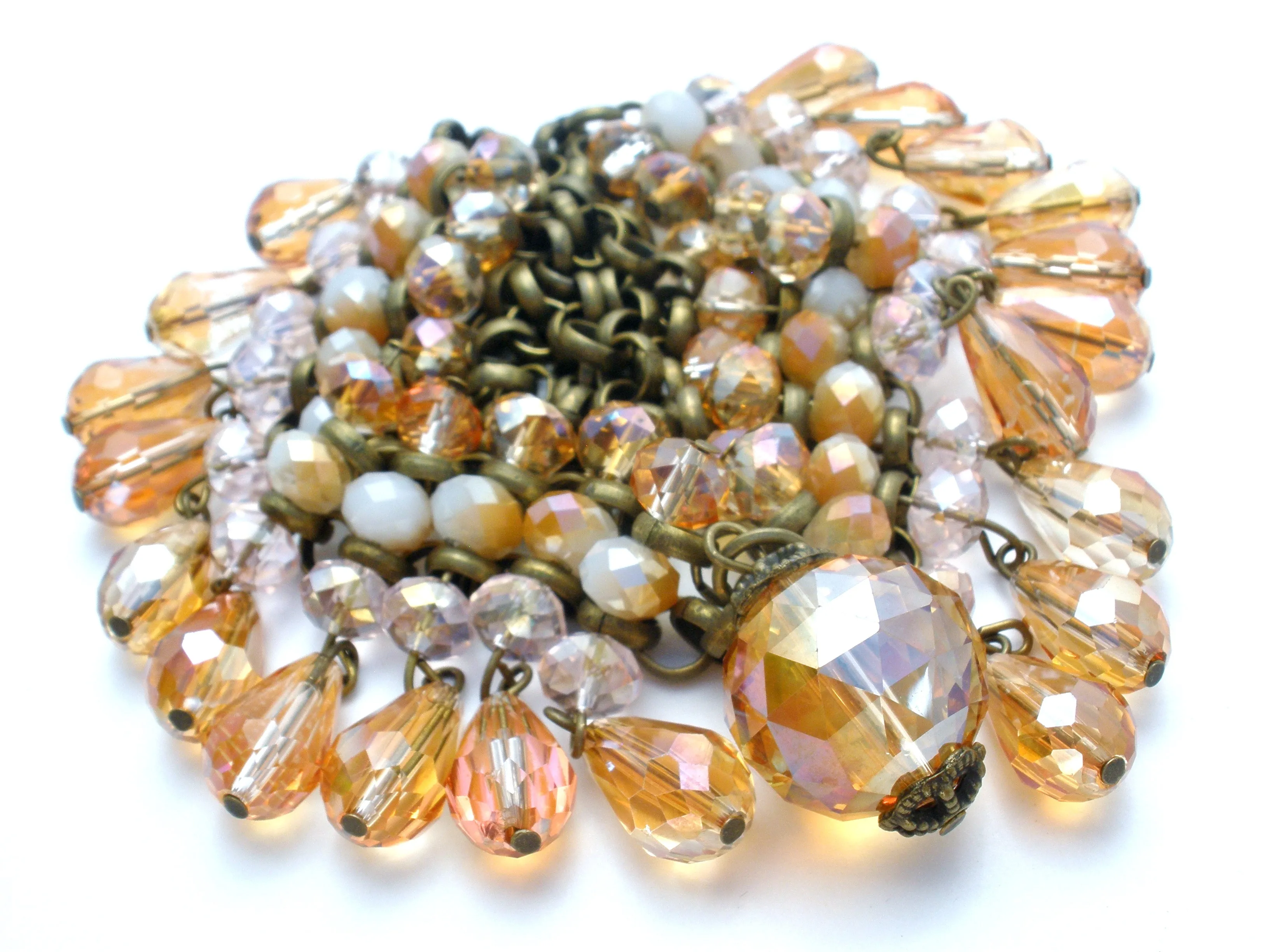 Brass Runway Bib Necklace with Crystals Beads