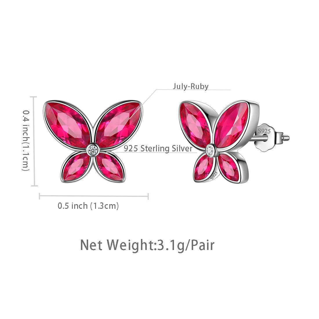 Butterfly Stud Earrings Birthstone July Ruby Women Girls Jewelry Birthday Gift