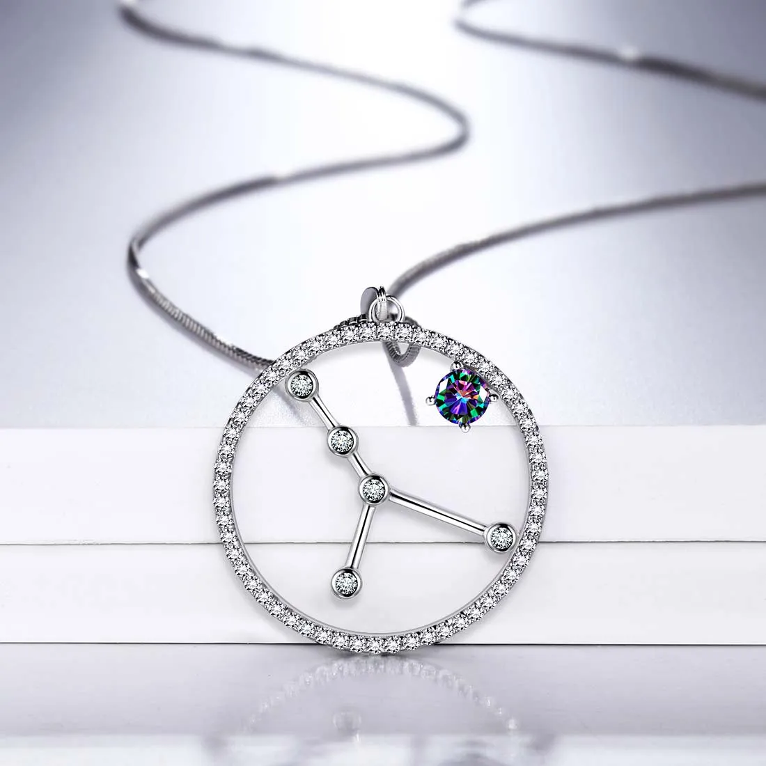 Cancer Zodiac Necklace Pendant Women Girls Jewelry Birthday Gift Mystic Topaz 925 Silver