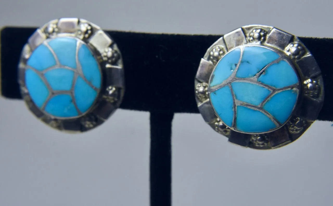 Carmichael Haloo - Sterling Silver Turquoise Zuni Clip On Earrings