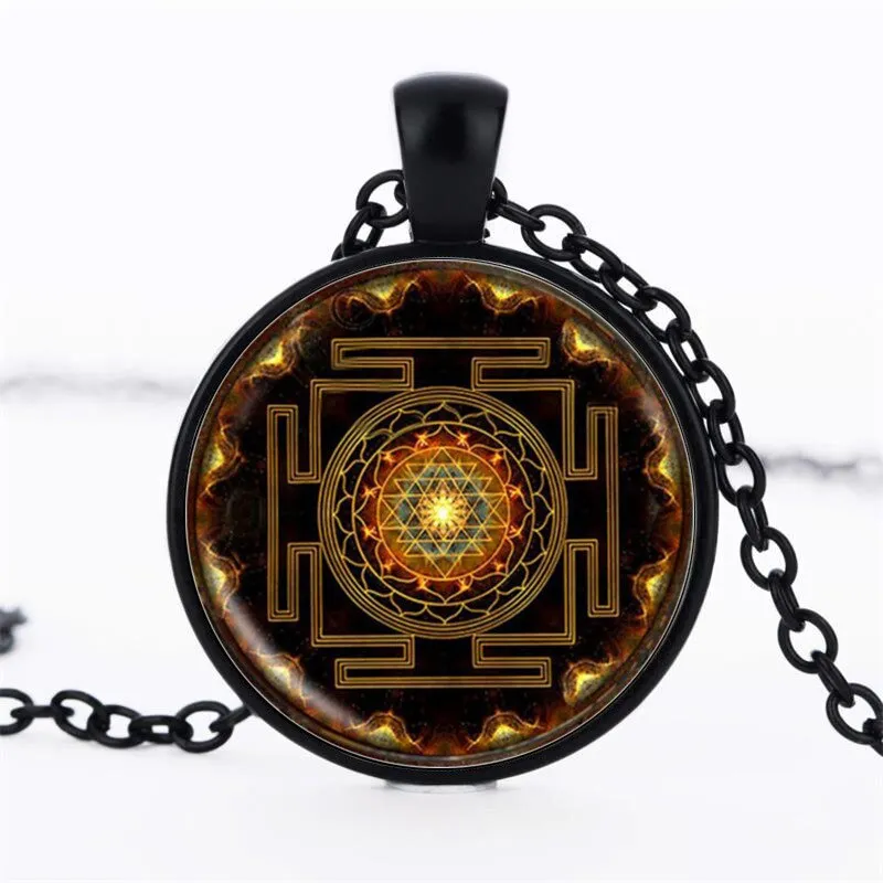 Chakra Spiritual Buddhist Sri Lanka Yantra Pendant Necklace for Men Women Sacred Geometry Jewelry meditation Prayer Necklace