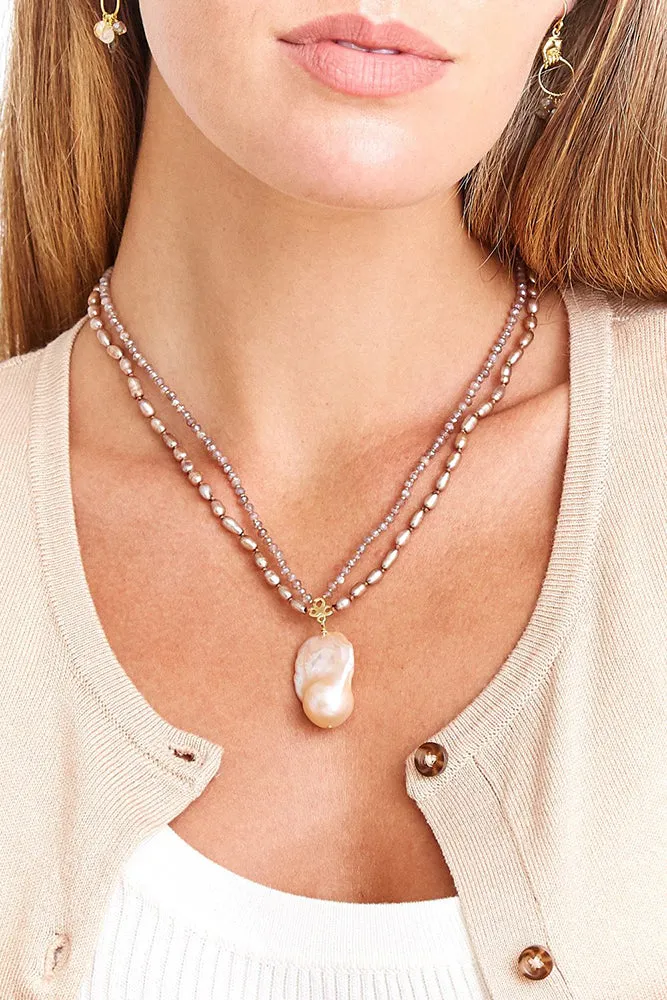 Chan Luu Champagne Pearl Mix Baroque Pendant Necklace