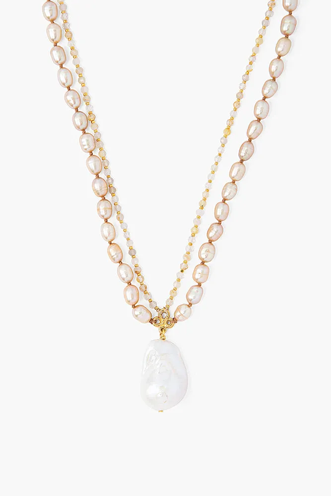 Chan Luu Champagne Pearl Mix Baroque Pendant Necklace