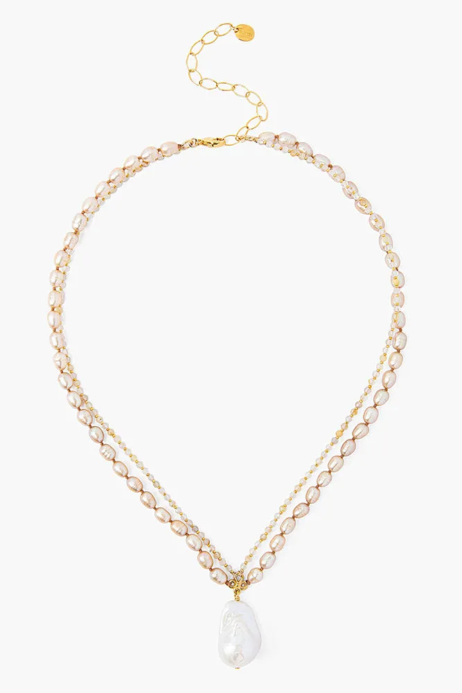 Chan Luu Champagne Pearl Mix Baroque Pendant Necklace