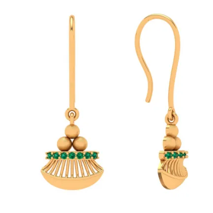 Charming 14k Gold Earrings With Green Gem From Amazea Collection