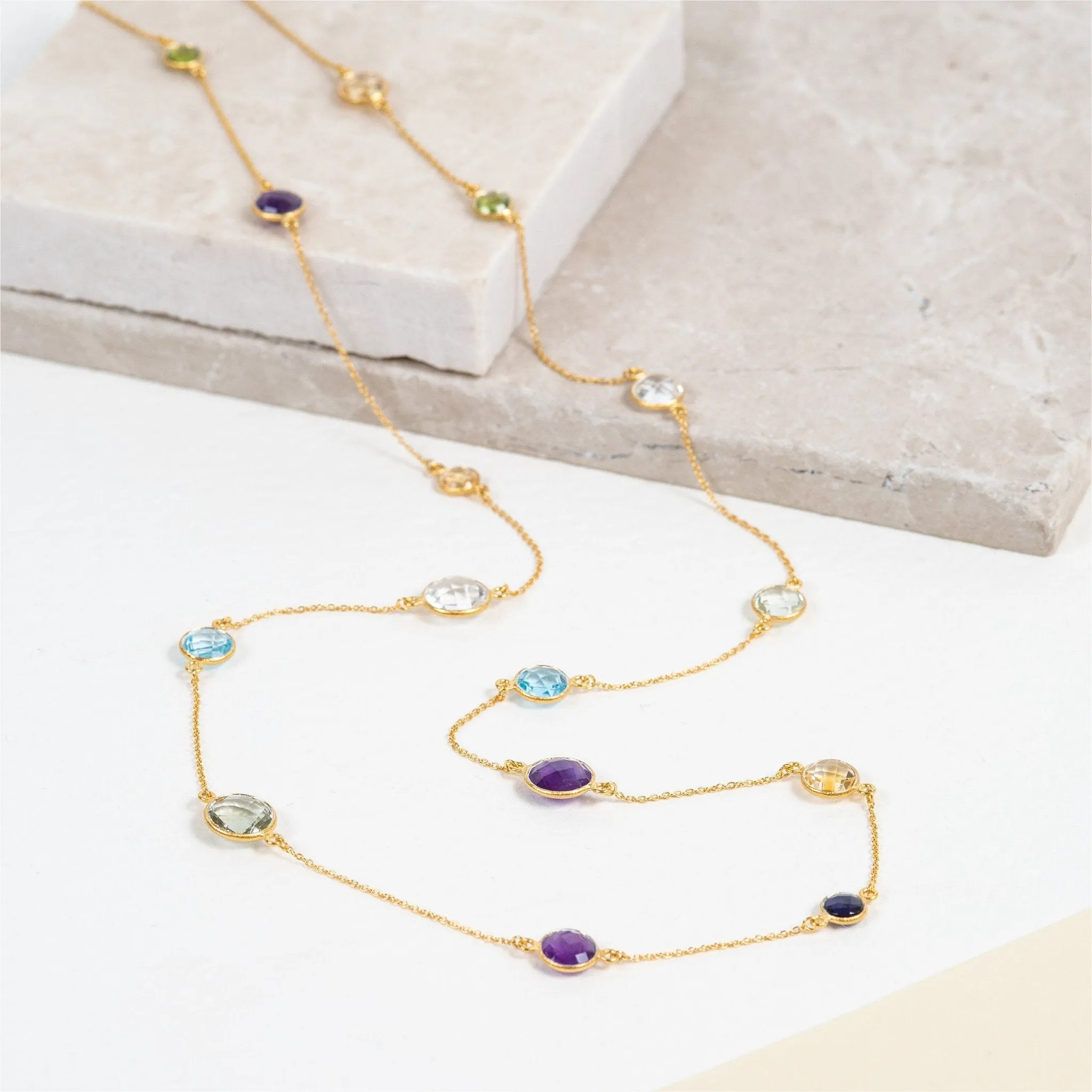 Chennai 18ct Gold Vermeil & Multi Gemstone Long Necklace