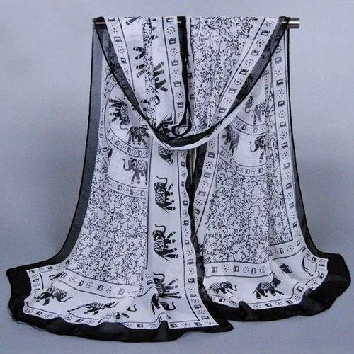 Chic Ethnic Style Elephants Pattern Chiffon Scarf For Women - White