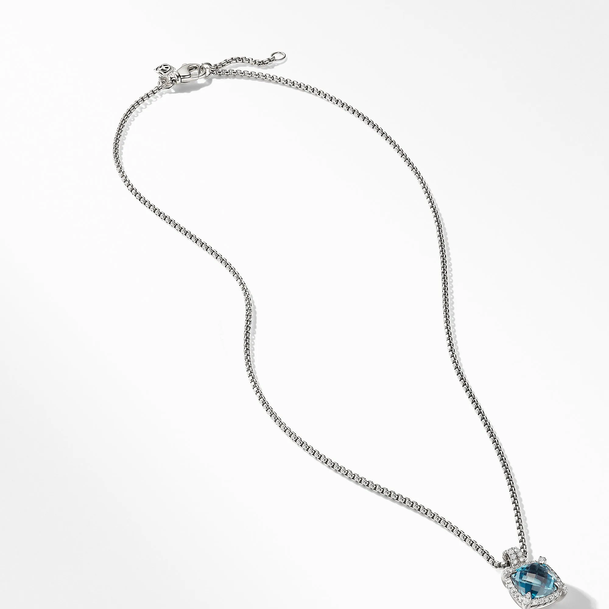 Châtelaine® Pavé Bezel Pendant Necklace with Hampton Blue Topaz and Diamonds, 9mm