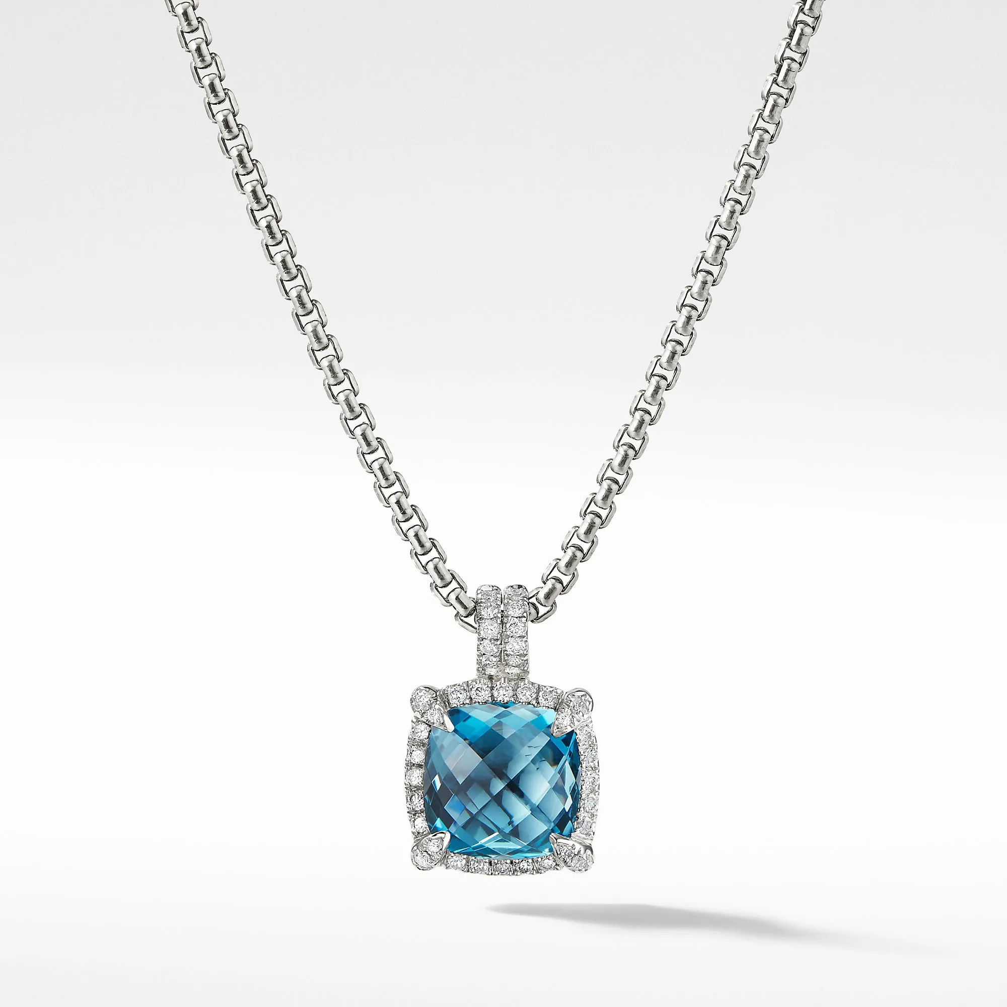 Châtelaine® Pavé Bezel Pendant Necklace with Hampton Blue Topaz and Diamonds, 9mm