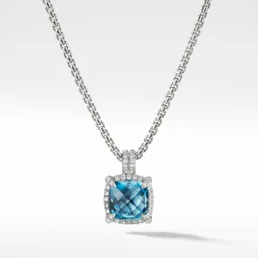 Châtelaine® Pavé Bezel Pendant Necklace with Hampton Blue Topaz and Diamonds, 9mm