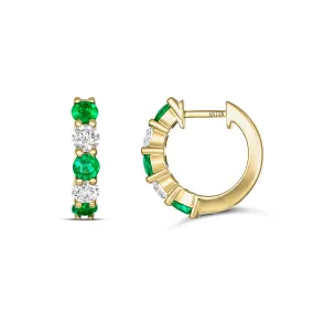 Classic Emerald and Diamond Huggies | 18K Yellow Gold