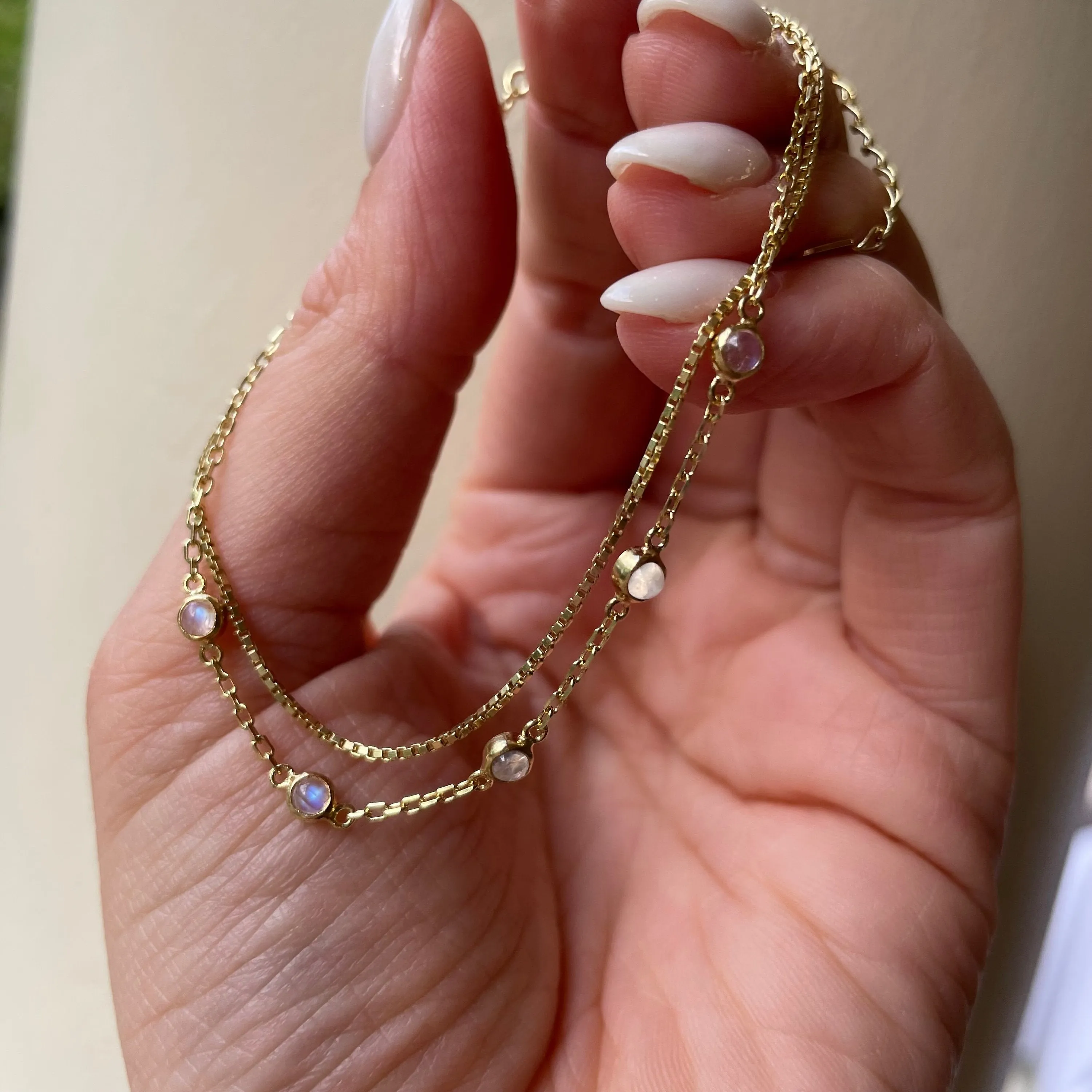 Cleo 14K Gold Rainbow Moonstone Anklet