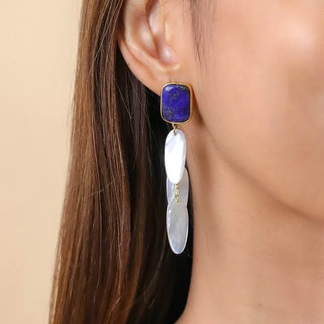 Cobalt & Mother of Pearl Dangle Earrings